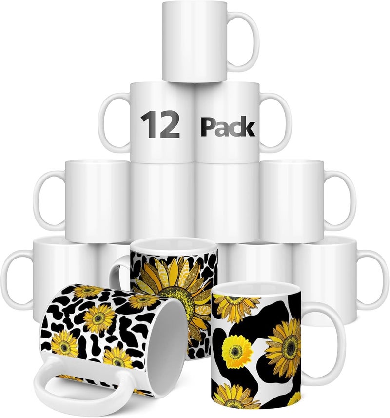 Dmsky Sublimation Mugs 11 OZ Blank Bulk Coffee Mug White Ceramic Photo Cups Tazas Para Sublimation Cup 12 pack With Box, Heat Tape, sublimation paper Ideal for Crafts and Printing - Image 1